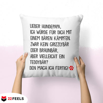 22Feels® Hundepapa Geschenk für Dog Dads und Hunde Herrchen - Kissen mit Spruch (Weiss 40x40cm)-Kissen Weiss 40x40-22Feels