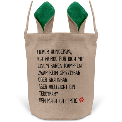 22Feels® Hundepapa Herrchen Hunde Osterkorb mit Henkel Ostergeschenk Tragetasche Ostern Deko Osternest Körbchen Hasenohren (Beige/Grün)-Ostern Tragetasche-22Feels