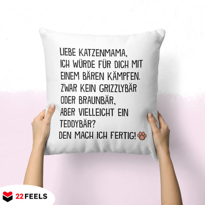 22Feels® Katzenmama Geschenk für Cat Moms und Katzen-Frauchen - Kissen mit Spruch (Weiss 40x40cm)-Kissen Weiss 40x40-22Feels