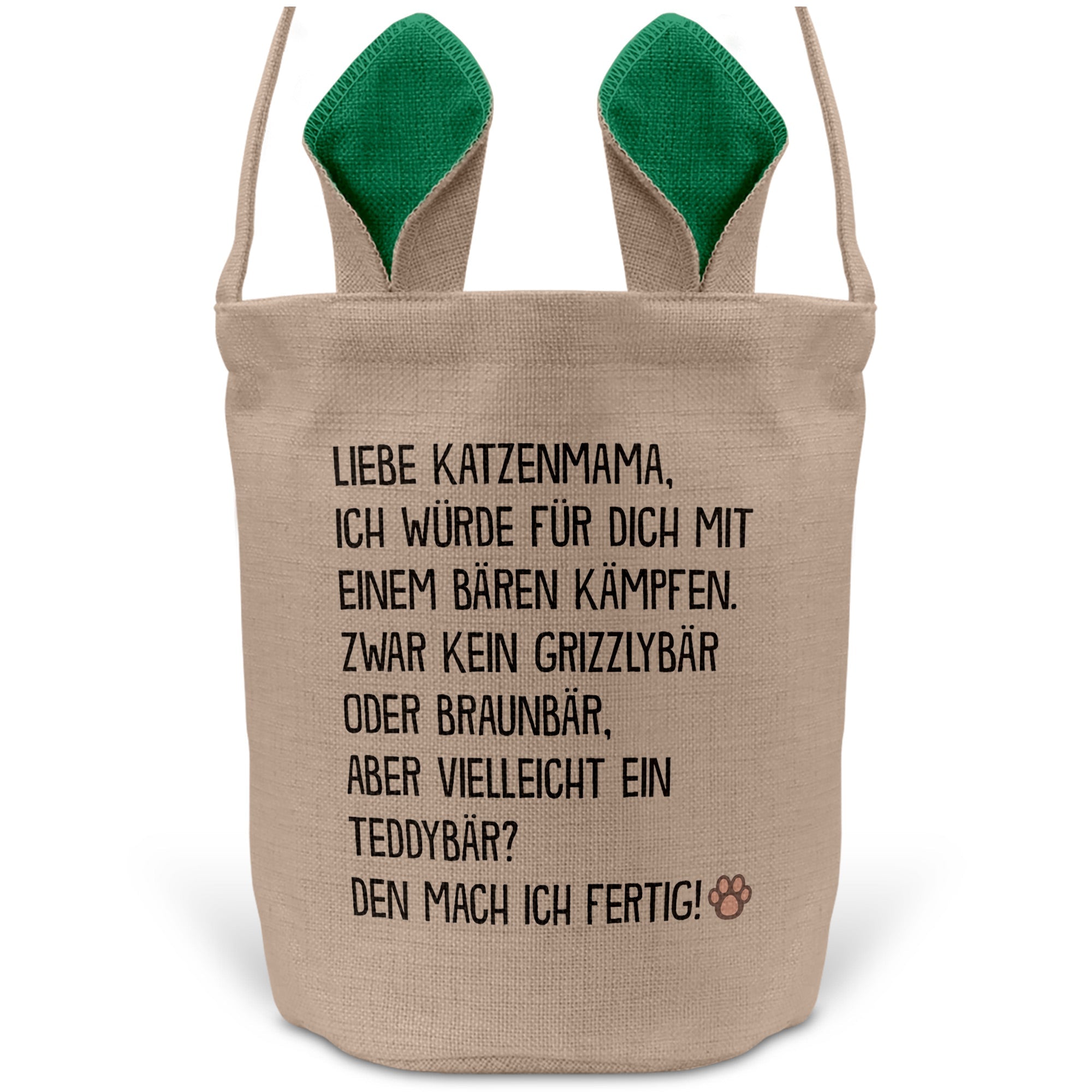 22Feels® Katzenmama Frauchen Katzen Osterkorb mit Henkel Ostergeschenk Tragetasche Ostern Deko Osternest Körbchen Hasenohren (Beige/Grün)-Ostern Tragetasche-22Feels