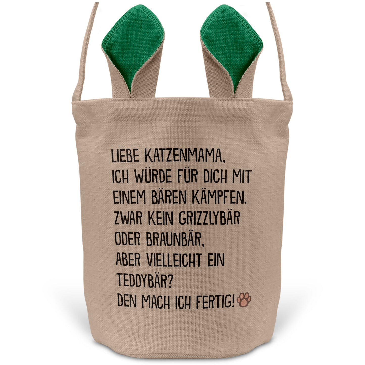 22Feels® Katzenmama Frauchen Katzen Osterkorb mit Henkel Ostergeschenk Tragetasche Ostern Deko Osternest Körbchen Hasenohren (Beige/Grün)-Ostern Tragetasche-22Feels