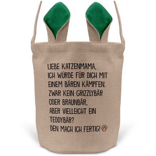 22Feels® Katzenmama Frauchen Katzen Osterkorb mit Henkel Ostergeschenk Tragetasche Ostern Deko Osternest Körbchen Hasenohren (Beige/Grün)-Ostern Tragetasche-22Feels