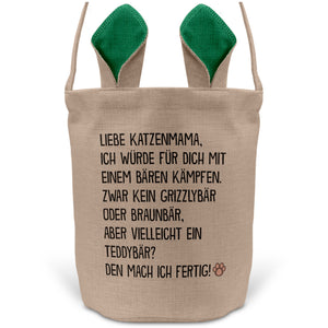 22Feels® Katzenmama Frauchen Katzen Osterkorb mit Henkel Ostergeschenk Tragetasche Ostern Deko Osternest Körbchen Hasenohren (Beige/Grün)-Ostern Tragetasche-22Feels