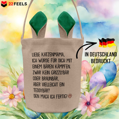 22Feels® Katzenmama Frauchen Katzen Osterkorb mit Henkel Ostergeschenk Tragetasche Ostern Deko Osternest Körbchen Hasenohren (Beige/Grün)-Ostern Tragetasche-22Feels