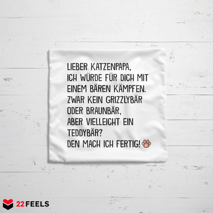 22Feels® Katzenpapa Geschenk für Cat Dads und Katzen-Herrchen - Kissen mit Spruch (Weiss 40x40cm)-Kissen Weiss 40x40-22Feels