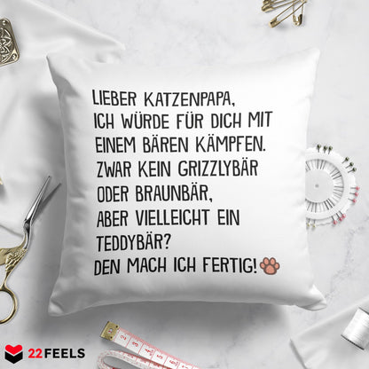 22Feels® Katzenpapa Geschenk für Cat Dads und Katzen-Herrchen - Kissen mit Spruch (Weiss 40x40cm)-Kissen Weiss 40x40-22Feels