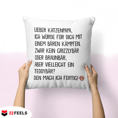 22Feels® Katzenpapa Geschenk für Cat Dads und Katzen-Herrchen - Kissen mit Spruch (Weiss 40x40cm)-Kissen Weiss 40x40-22Feels