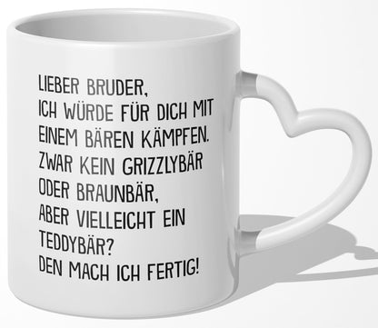 22Feels® Bruder Geschenk - Tasse mit Spruch (Herzhenkel, Weiss, 320ml)-Tasse Weiss Herzhenkel 320ml-22Feels
