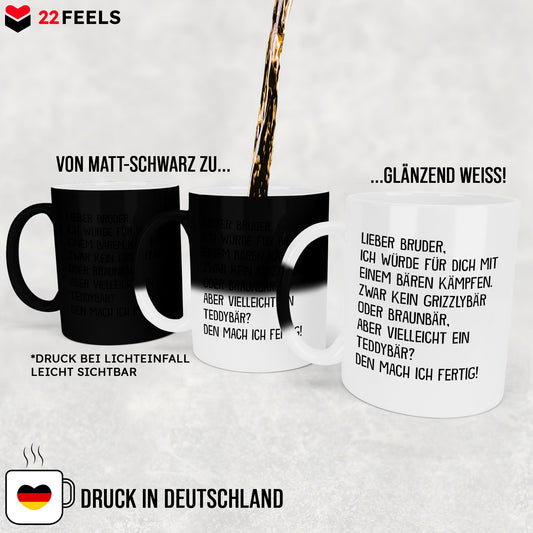 22Feels® Bruder Geschenk - Zaubertasse mit Spruch (Matt-Schwarz und Weiss, 320ml)-Farbwechsel Tasse Matt 320ml-22Feels