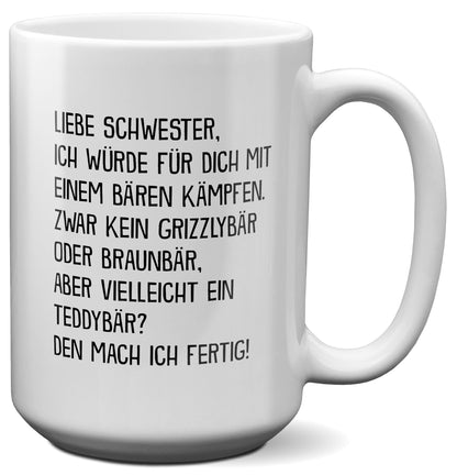 22Feels® Schwester Geschenk - XL Tasse mit Spruch (Weiss, 440ml)-Weisse XL Tasse 440ml-22Feels