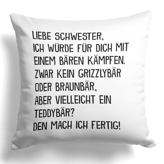 22Feels® Schwester Geschenk - Kissen mit Spruch (Weiss 40x40cm)-Kissen Weiss 40x40-22Feels