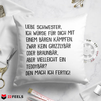 22Feels® Schwester Geschenk - Kissen mit Spruch (Weiss 40x40cm)-Kissen Weiss 40x40-22Feels