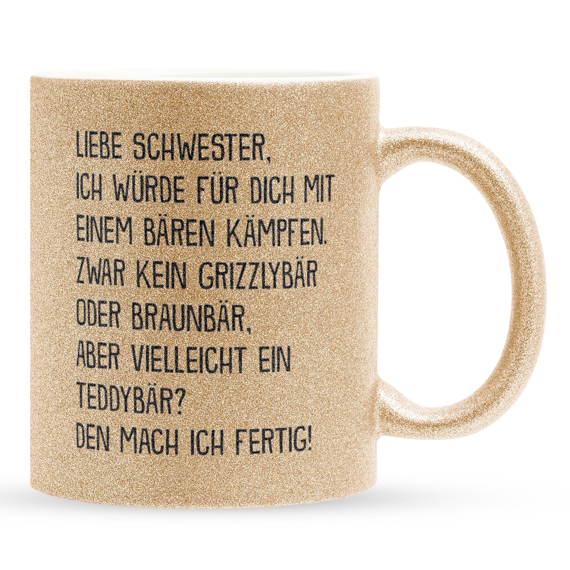 22Feels® Schwester Geschenk - Glitzertasse mit Spruch (Gold, 320ml)-Glitzertasse Gold 320ml-22Feels