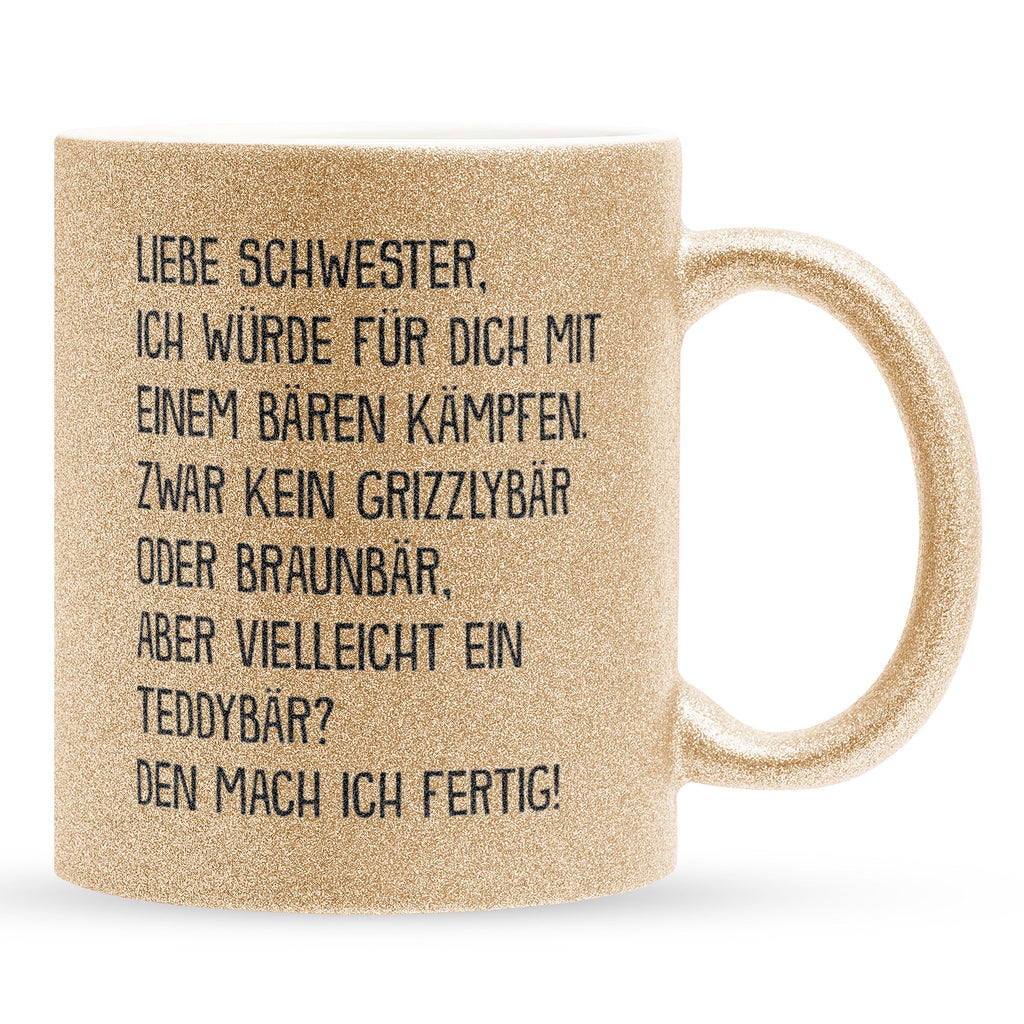 22Feels® Schwester Geschenk - Glitzertasse mit Spruch (Gold, 320ml)-Glitzertasse Gold 320ml-22Feels