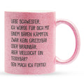 22Feels® Schwester Geschenk - Glitzertasse mit Spruch (Pink, 320ml)-Glitzertasse Pink 320ml-22Feels