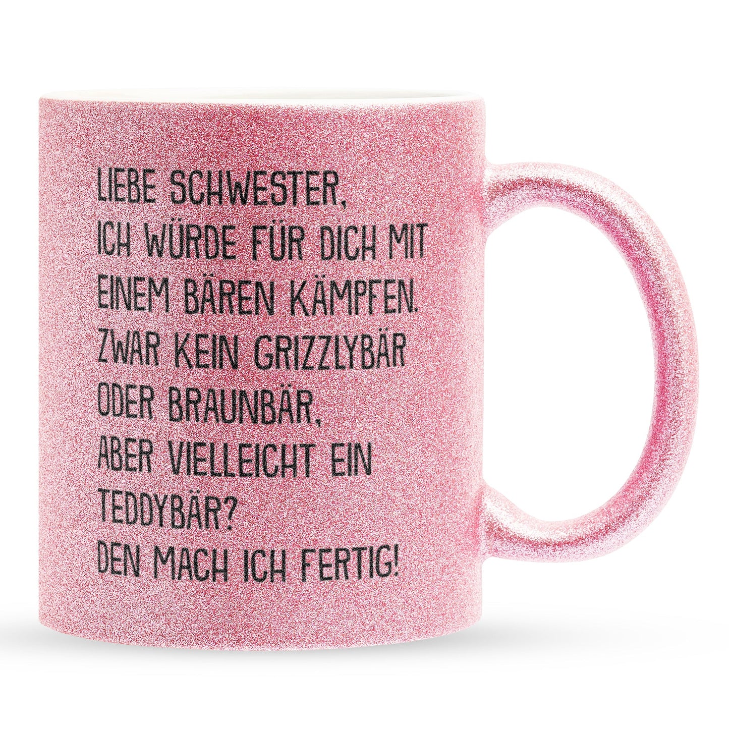 22Feels® Schwester Geschenk - Glitzertasse mit Spruch (Pink, 320ml)-Glitzertasse Pink 320ml-22Feels