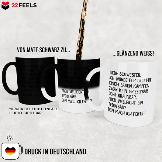 22Feels® Schwester Geschenk - Zaubertasse mit Spruch (Matt-Schwarz und Weiss, 320ml)-Farbwechsel Tasse Matt 320ml-22Feels