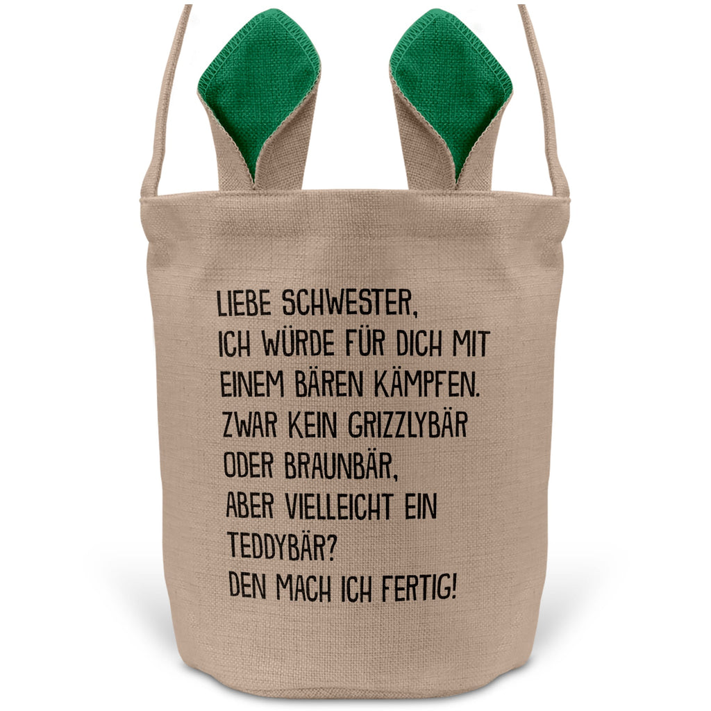 22Feels® Schwester Geschwister Osterkorb mit Henkel Ostergeschenk Tragetasche Ostern Deko Osternest Körbchen Hasenohren (Beige/Grün)-Ostern Tragetasche-22Feels