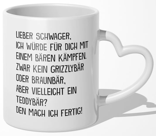 22Feels® Schwager Geschenk - Tasse mit Spruch (Herzhenkel, Weiss, 320ml)-Tasse Weiss Herzhenkel 320ml-22Feels