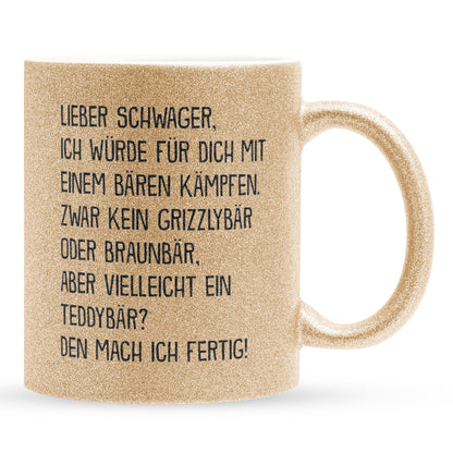 22Feels® Schwager Geschenk - Glitzertasse mit Spruch (Gold, 320ml)-Glitzertasse Gold 320ml-22Feels