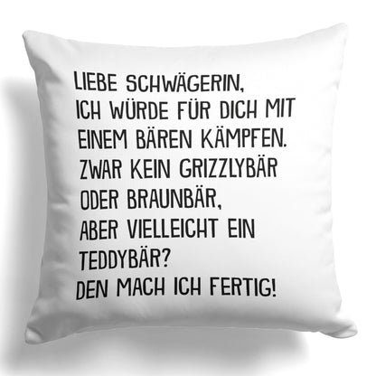 22Feels® Schwägerin Geschenk - Kissen mit Spruch (Weiss 40x40cm)-Kissen Weiss 40x40-22Feels