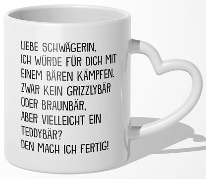 22Feels® Schwägerin Geschenk - Tasse mit Spruch (Herzhenkel, Weiss, 320ml)-Tasse Weiss Herzhenkel 320ml-22Feels