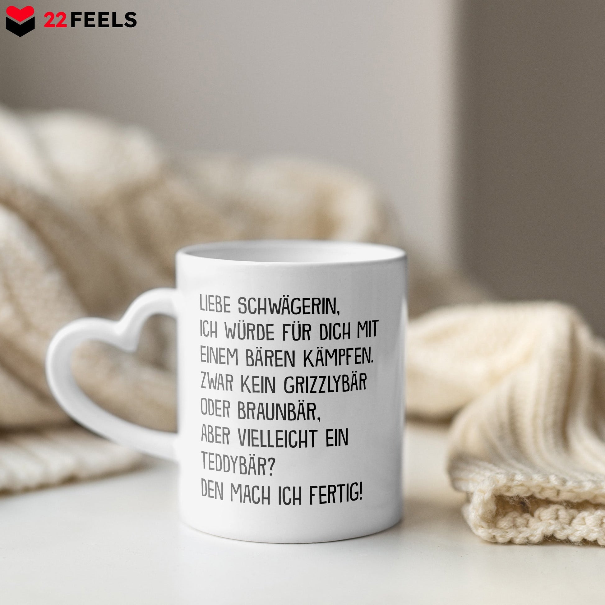 22Feels® Schwägerin Geschenk - Tasse mit Spruch (Herzhenkel, Weiss, 320ml)-Tasse Weiss Herzhenkel 320ml-22Feels