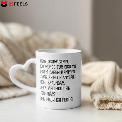 22Feels® Schwägerin Geschenk - Tasse mit Spruch (Herzhenkel, Weiss, 320ml)-Tasse Weiss Herzhenkel 320ml-22Feels