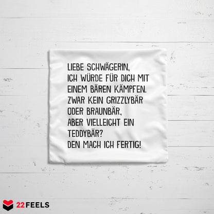 22Feels® Schwägerin Geschenk - Kissen mit Spruch (Weiss 40x40cm)-Kissen Weiss 40x40-22Feels