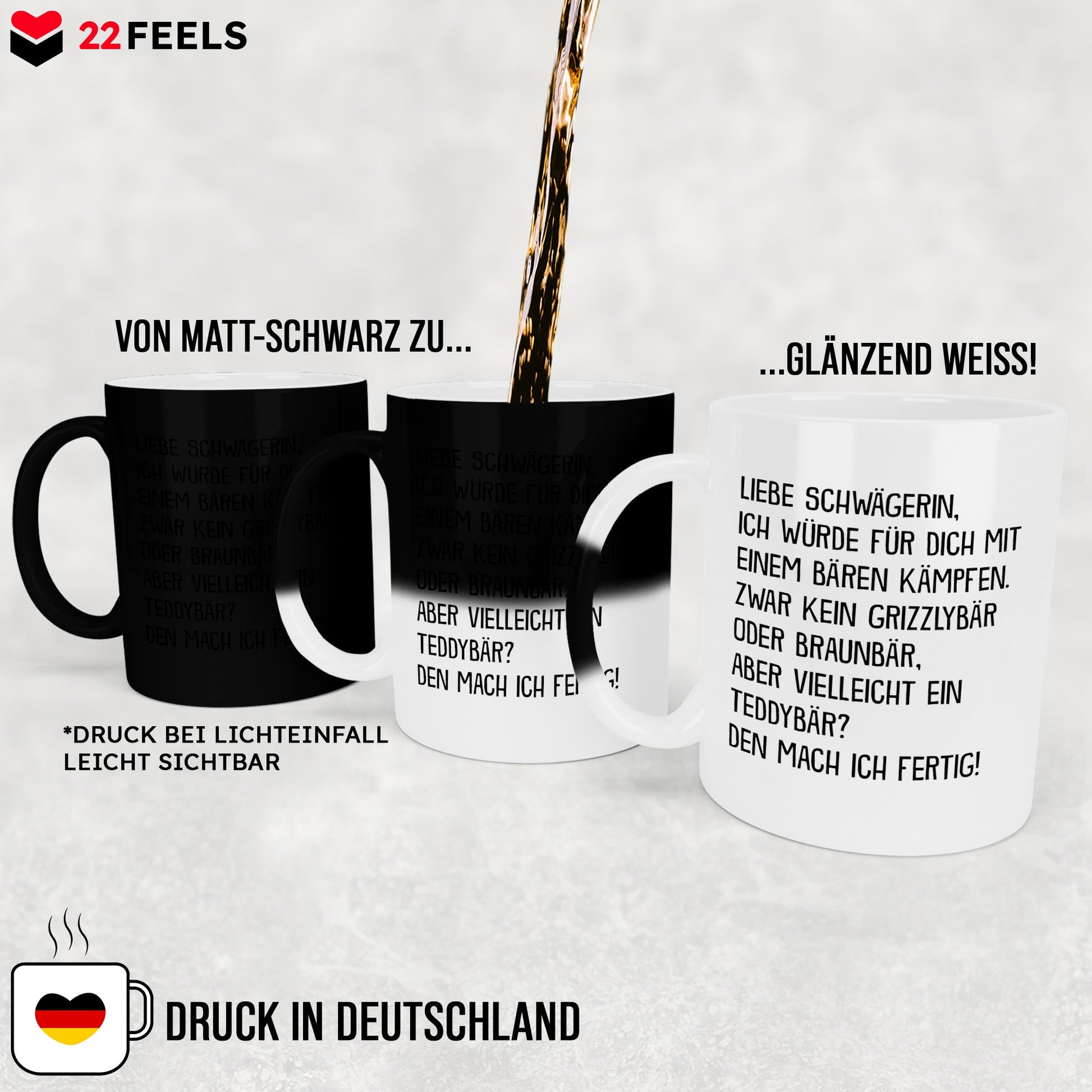 22Feels® Schwägerin Geschenk - Zaubertasse mit Spruch (Matt-Schwarz und Weiss, 320ml)-Farbwechsel Tasse Matt 320ml-22Feels