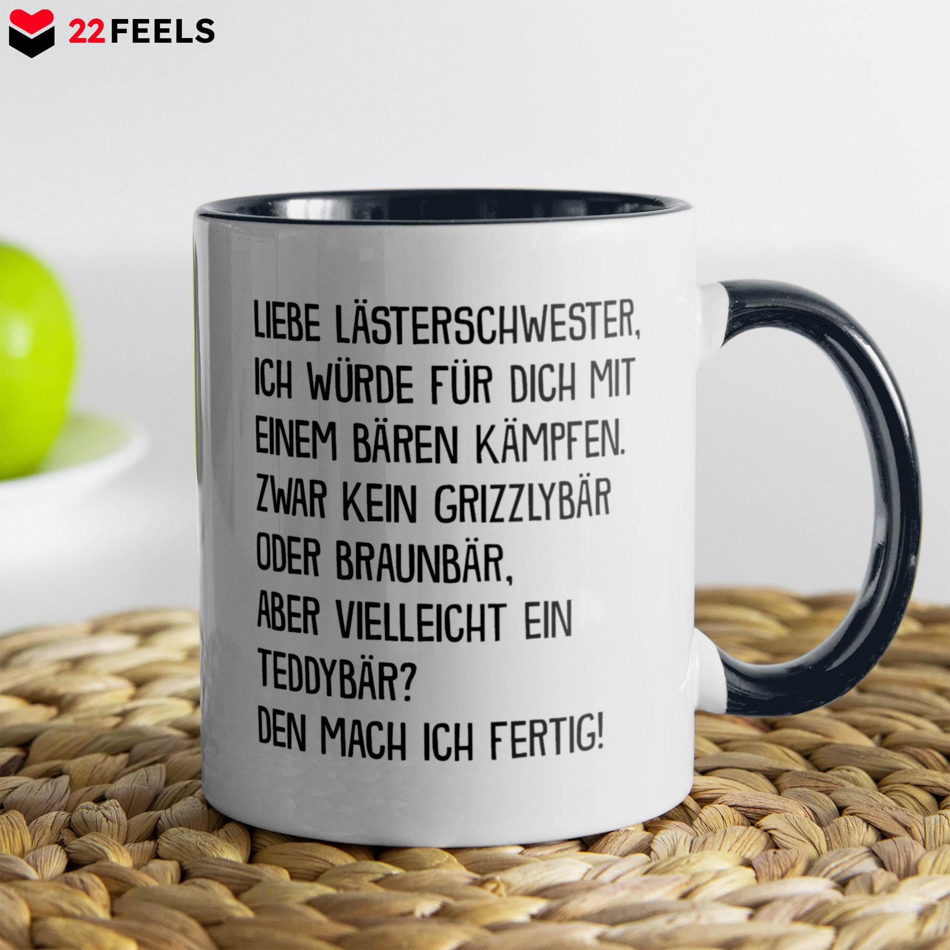 22Feels® Beste Freundin Geschenk - Tasse mit Spruch: Mit Bären Kämpfen (Weiss-Schwarz, 320ml)-TwoTone Tasse Weiss-Schwarz 320ml-22Feels