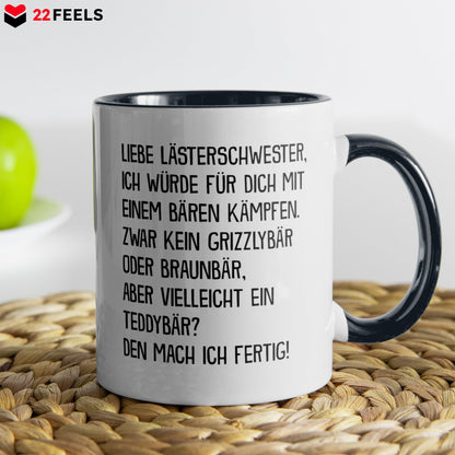 22Feels® Beste Freundin Geschenk - Tasse mit Spruch: Mit Bären Kämpfen (Weiss-Schwarz, 320ml)-TwoTone Tasse Weiss-Schwarz 320ml-22Feels