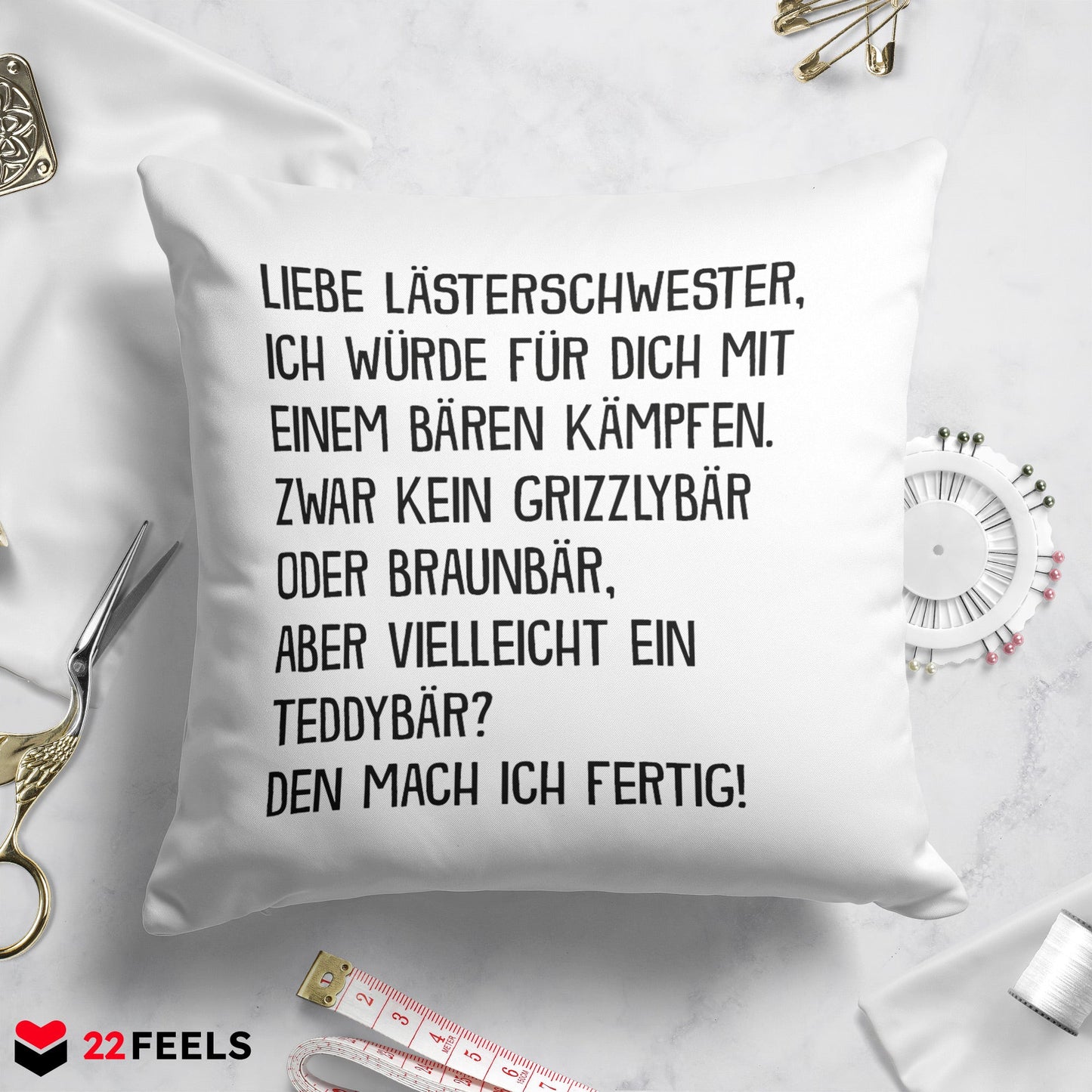 22Feels® Beste Freundin Geschenk - Kissen mit Spruch: Mit Bären Kämpfen (Weiss 40x40cm)-Kissen Weiss 40x40-22Feels