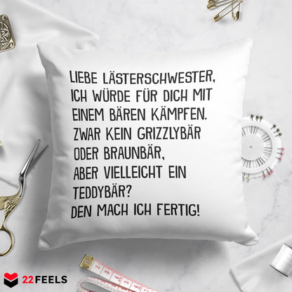 22Feels® Beste Freundin Geschenk - Kissen mit Spruch: Mit Bären Kämpfen (Weiss 40x40cm)-Kissen Weiss 40x40-22Feels