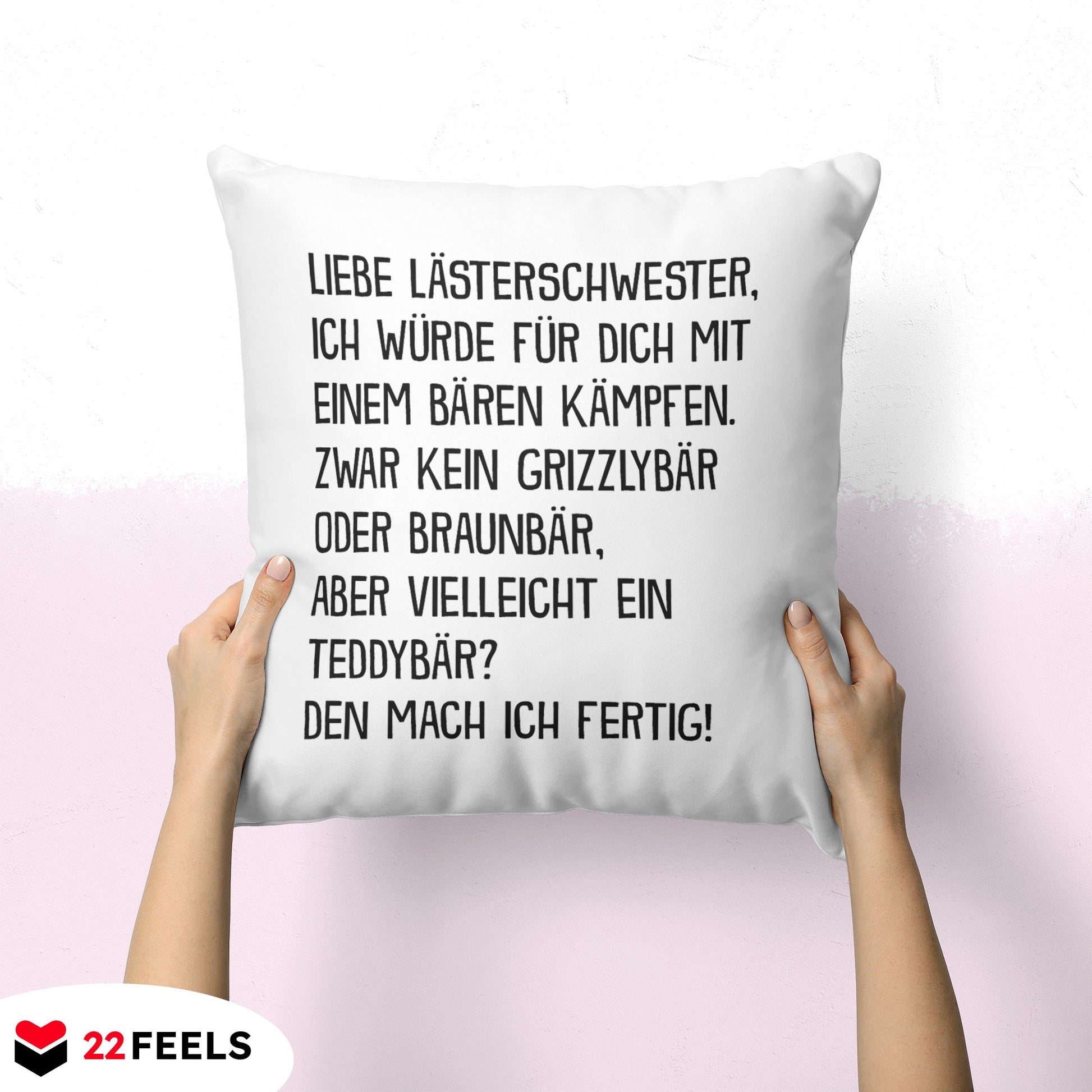 22Feels® Beste Freundin Geschenk - Kissen mit Spruch: Mit Bären Kämpfen (Weiss 40x40cm)-Kissen Weiss 40x40-22Feels