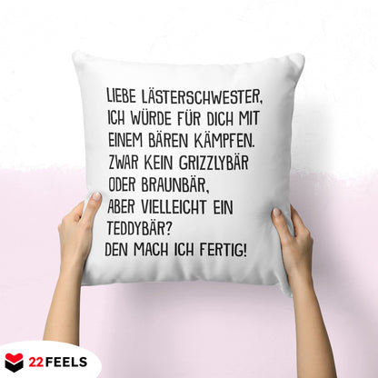 22Feels® Beste Freundin Geschenk - Kissen mit Spruch: Mit Bären Kämpfen (Weiss 40x40cm)-Kissen Weiss 40x40-22Feels