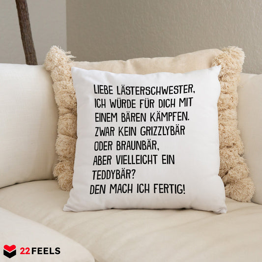 22Feels® Beste Freundin Geschenk - Kissen mit Spruch: Mit Bären Kämpfen (Weiss 40x40cm)-Kissen Weiss 40x40-22Feels
