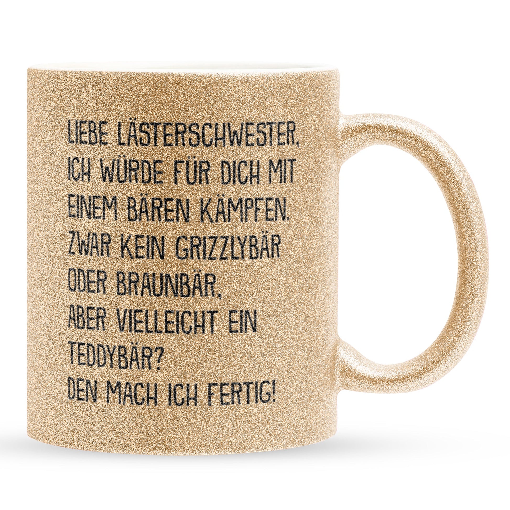 22Feels® Beste Freundin Geschenk - Glitzertasse mit Spruch: Mit Bären Kämpfen (Gold, 320ml)-Glitzertasse Gold 320ml-22Feels