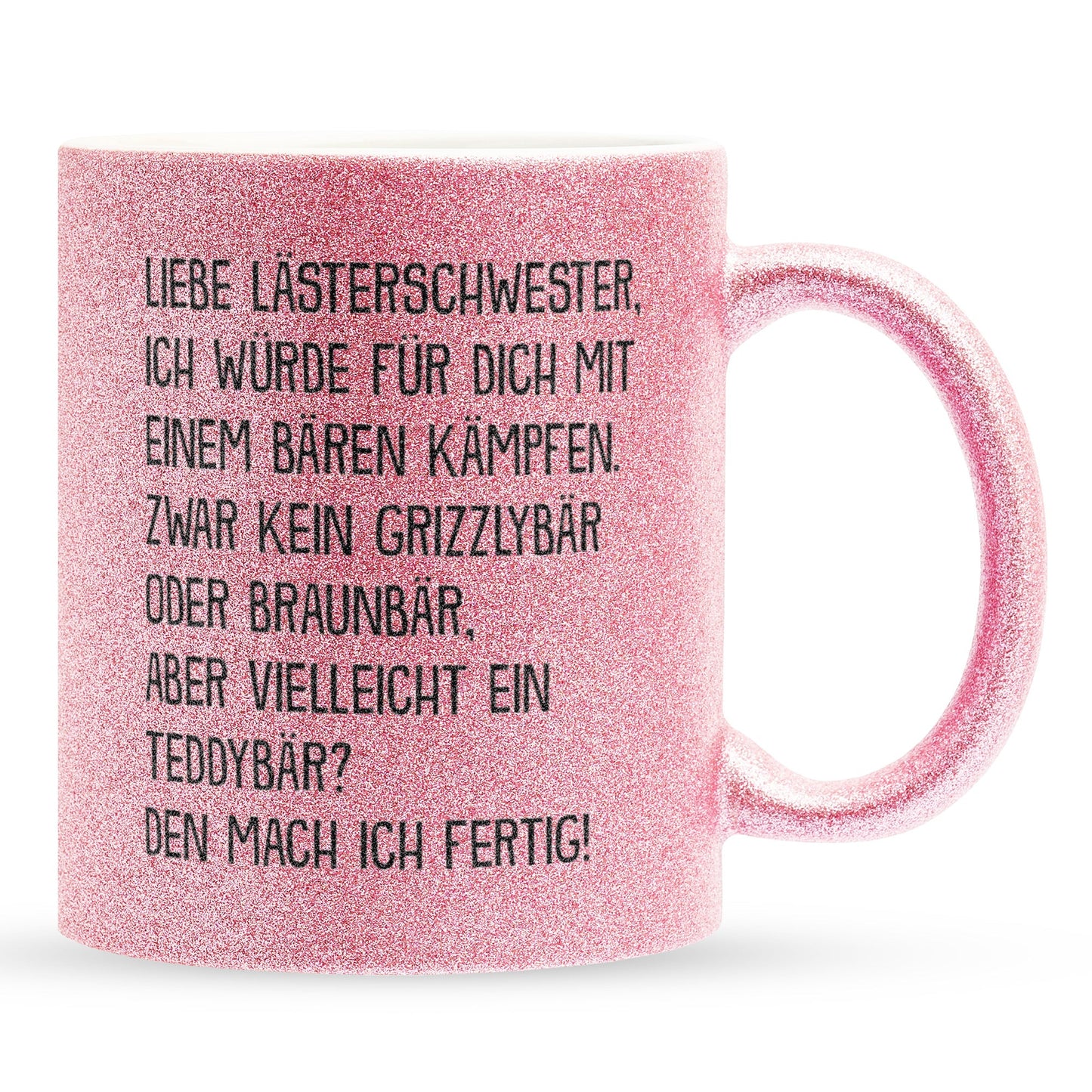 22Feels® Beste Freundin Geschenk - Glitzertasse mit Spruch: Mit Bären Kämpfen (Pink, 320ml)-Glitzertasse Pink 320ml-22Feels