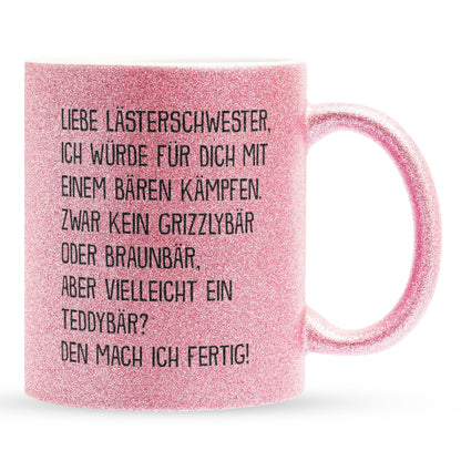 22Feels® Beste Freundin Geschenk - Glitzertasse mit Spruch: Mit Bären Kämpfen (Pink, 320ml)-Glitzertasse Pink 320ml-22Feels