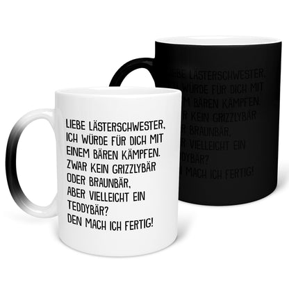 22Feels® Beste Freundin Geschenk - Zaubertasse mit Spruch: Mit Bären Kämpfen (Matt-Schwarz und Weiss, 320ml)-Farbwechsel Tasse Matt 320ml-22Feels