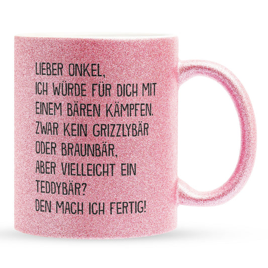 22Feels® Onkel Geschenk - Glitzertasse mit Spruch (Pink, 320ml)-Glitzertasse Pink 320ml-22Feels