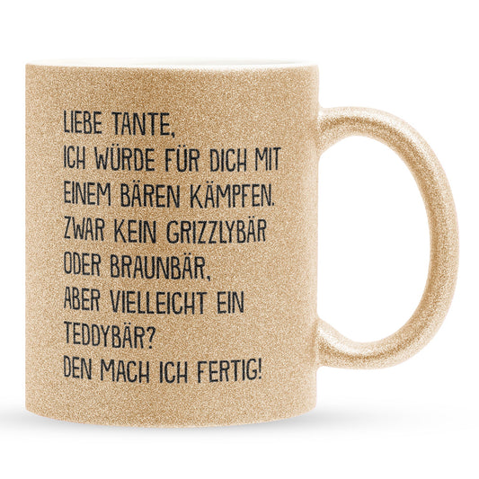 22Feels® Tante Geschenk - Glitzertasse mit Spruch (Gold, 320ml)-Glitzertasse Gold 320ml-22Feels