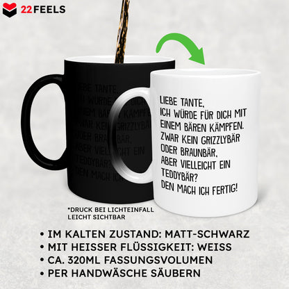 22Feels® Tante Geschenk - Zaubertasse mit Spruch (Matt-Schwarz und Weiss, 320ml)-Farbwechsel Tasse Matt 320ml-22Feels