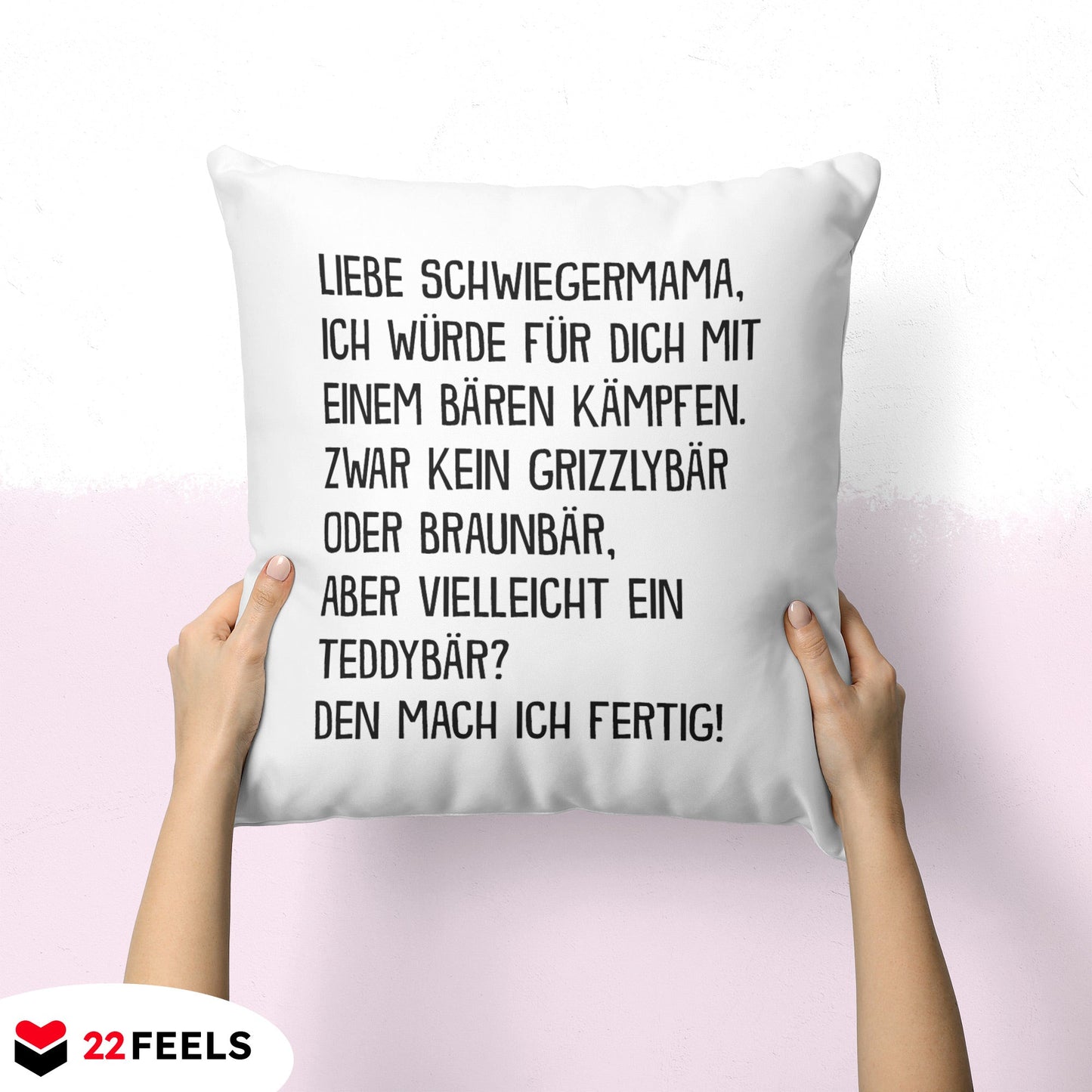 22Feels® Schwiegermama Geschenk - Kissen mit Spruch (Weiss 40x40cm)-Kissen Weiss 40x40-22Feels