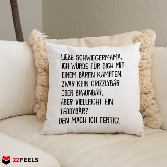 22Feels® Schwiegermama Geschenk - Kissen mit Spruch (Weiss 40x40cm)-Kissen Weiss 40x40-22Feels