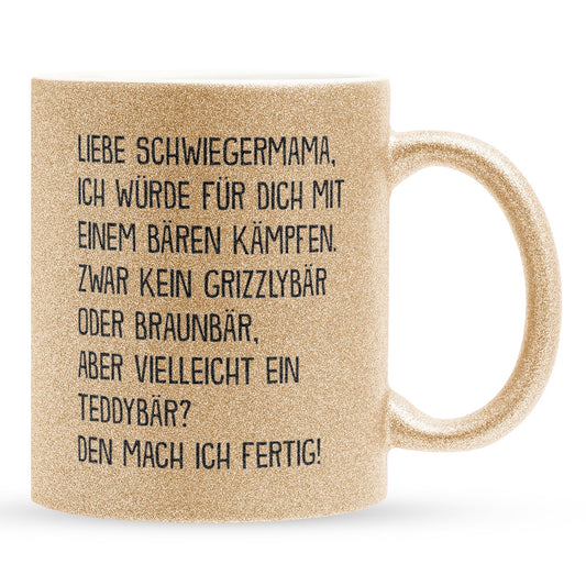 22Feels® Schwiegermama Geschenk - Glitzertasse mit Spruch (Gold, 320ml)-Glitzertasse Gold 320ml-22Feels