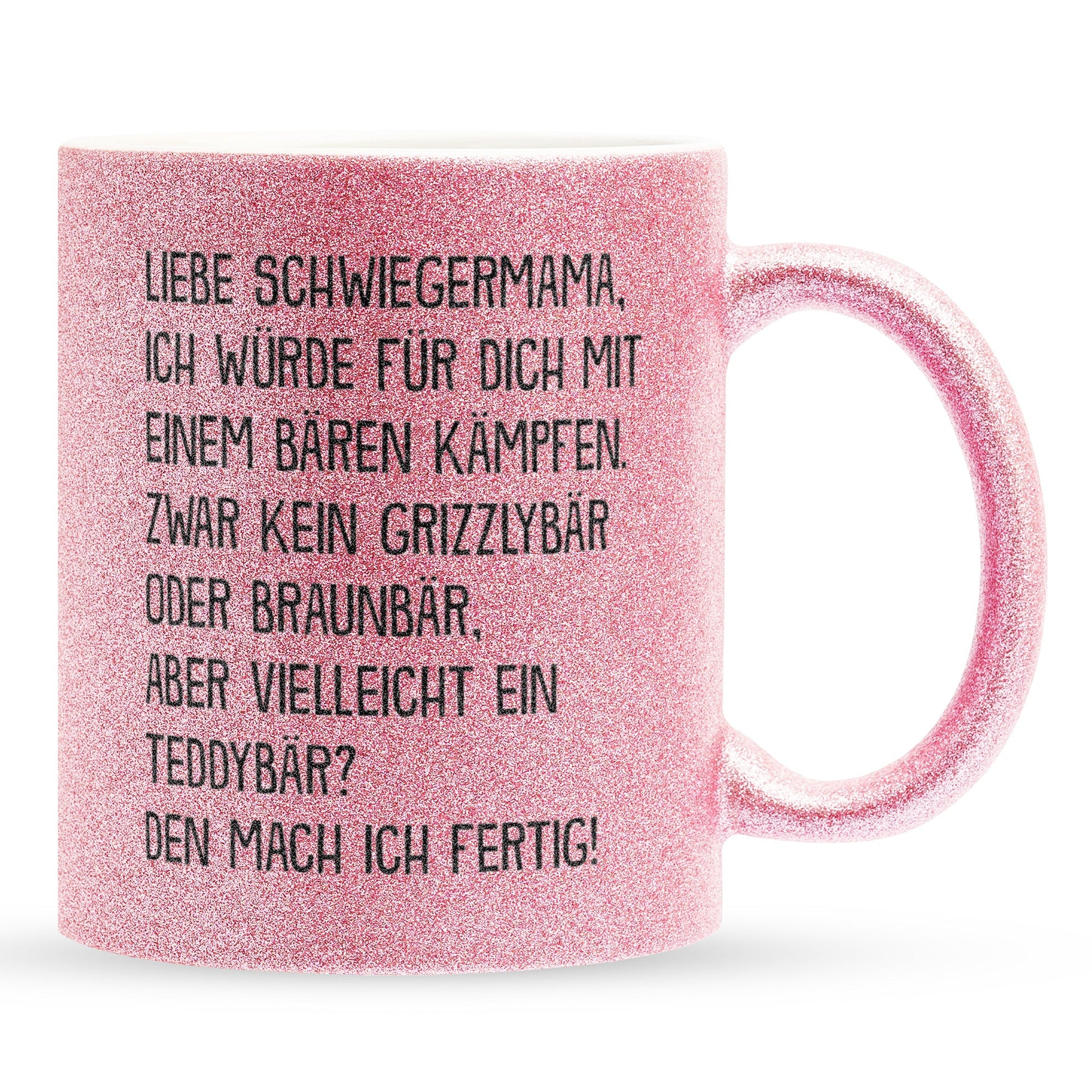 22Feels® Schwiegermama Geschenk - Glitzertasse mit Spruch (Pink, 320ml)-Glitzertasse Pink 320ml-22Feels