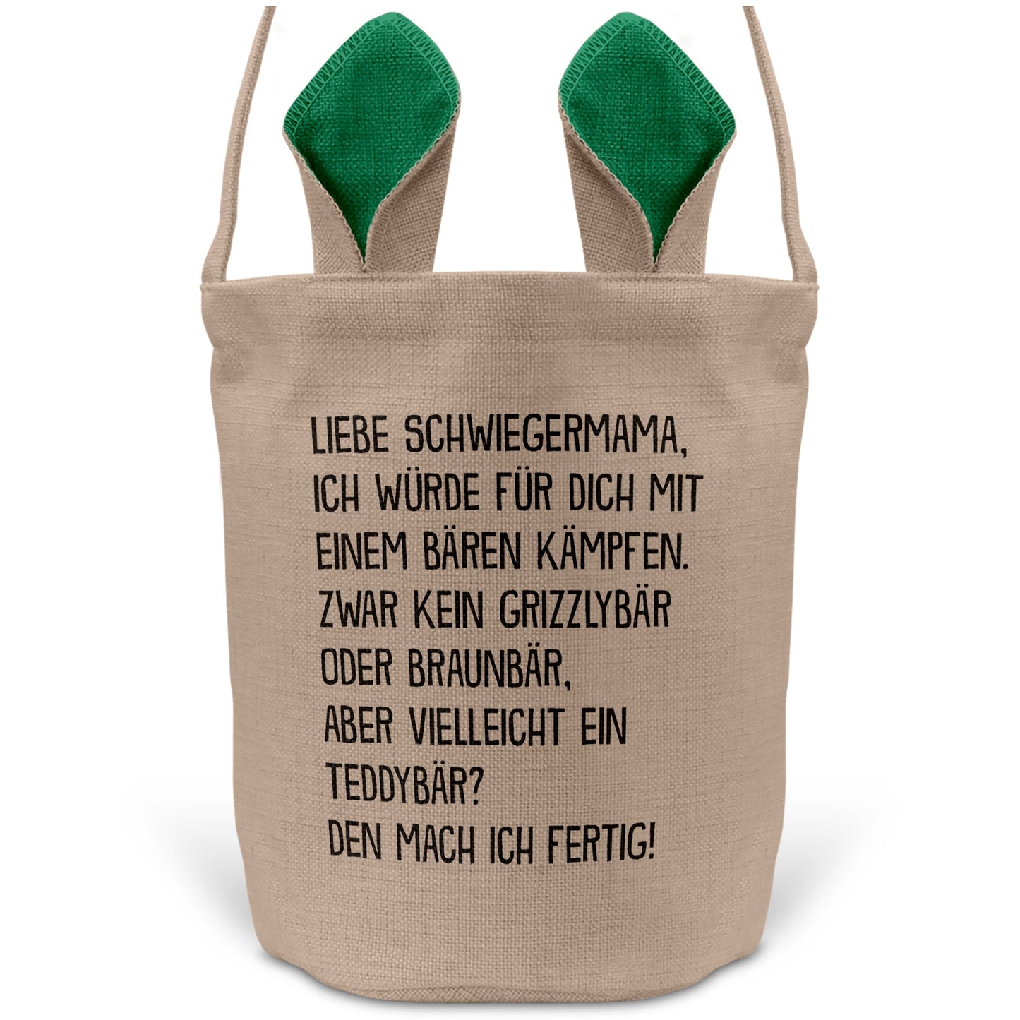 22Feels® Schwiegermama Schwiegereltern Osterkorb mit Henkel Ostergeschenk Tragetasche Ostern Deko Osternest Körbchen Hasenohren (Beige/Grün)-Ostern Tragetasche-22Feels
