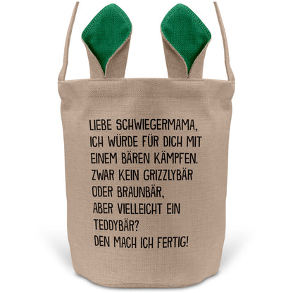 22Feels® Schwiegermama Schwiegereltern Osterkorb mit Henkel Ostergeschenk Tragetasche Ostern Deko Osternest Körbchen Hasenohren (Beige/Grün)-Ostern Tragetasche-22Feels